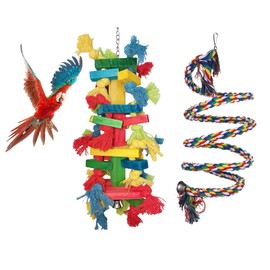 Bird Toys for Parrots – Parrot and Parakeet Chew Toys with Wooden Blocks, Climbing Stand, Hanging Bird Cage Accessories for Large Birds, Macaws, Cockatoos, Parrot Cage Use