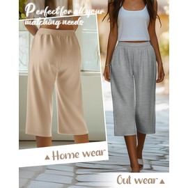 Neer 4 Pack Women's Capri Pants, Cotton Wide Leg Capris Sweatpants Lounge Loose Fit Cropped Yoga Pant with Pockets for Summer(Black, Light Heather Gray, Apricot, Light Pink,Medium)