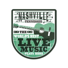 Die Cut Sticker Nashville, Tennessee, Horizontal Guitar, Teal Screenprint, Contour Vinyl Sticker 1 to 3 inches (Waterproof Decal for Cars, Water Bottles, Laptops, Coolers), Small