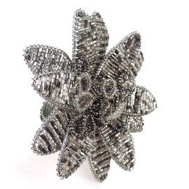 Set of 4 Beaded Napkin Rings, Gilded Lily Napkin Holders, Winter Tableware, Wedding Table Décor - Smoke and Silver