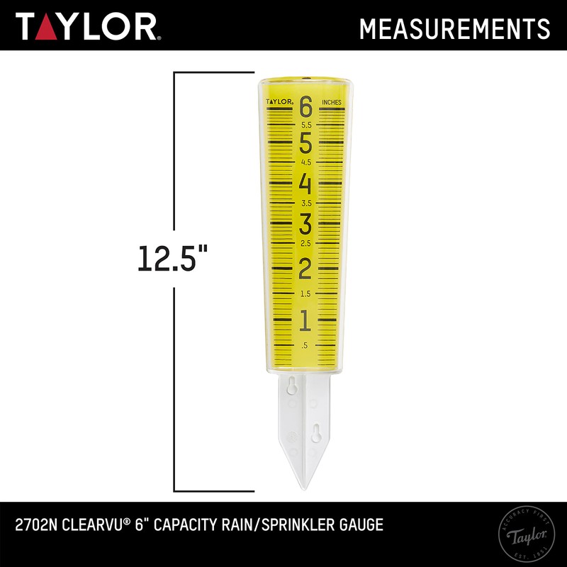 Taylor ClearVu Rain and Sprinkler Gauge, Measure and Monitor Precipitation,