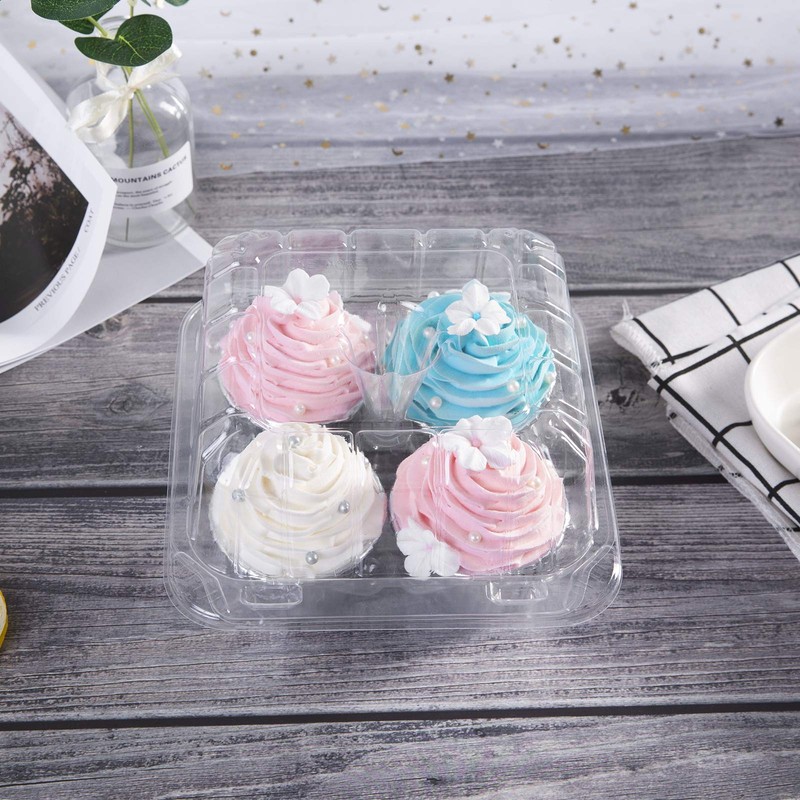 [15pcs]Clear Cupcake Boxes 4 Cavity Holder,ONE MORE Large 4 Compartment