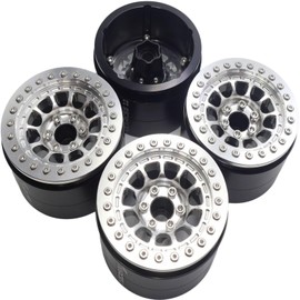 Txxrcss RC 2.2 Aluminum Alloy Beadlock Wheels and Tires Upgrades Accessories Rims for 1/10 SCX10 TRX4RC4WD and D90 RC Crawler Axial Remote Control Car (4pc) (Silvery)