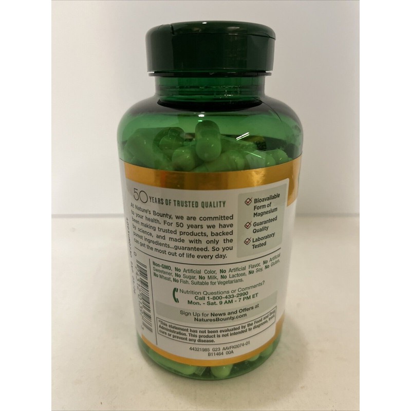 Nature's Bounty Magnesium Glycinate Capsules, 240 mg (180 ct.) Exp