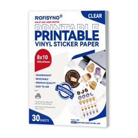 8x10 Printable Vinyl Sticker Paper Waterproof, Removable Self Adhesive Vinyl Sticker Sheets for Inkjet and Laser printer, 30 Pack, 8R Size, Milky Transparency