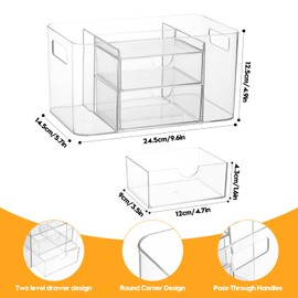Imakmasion 5-Compartment Makeup Organizer for Countertop – Divided Bathroom Organizer & Storage Drawer, Multiuse Clear Plastic Cosmetic Bin for Vanity, Bathroom, Office, Craft (Transparent)