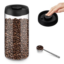 Realand Vacuum Coffee Bean Storage Canister, 1.8L Airtight Coffee Storage Container, Glass Manual Vacuum Seal Coffee Container with Coffee Scoop for Bean, Ground Coffee, Tea