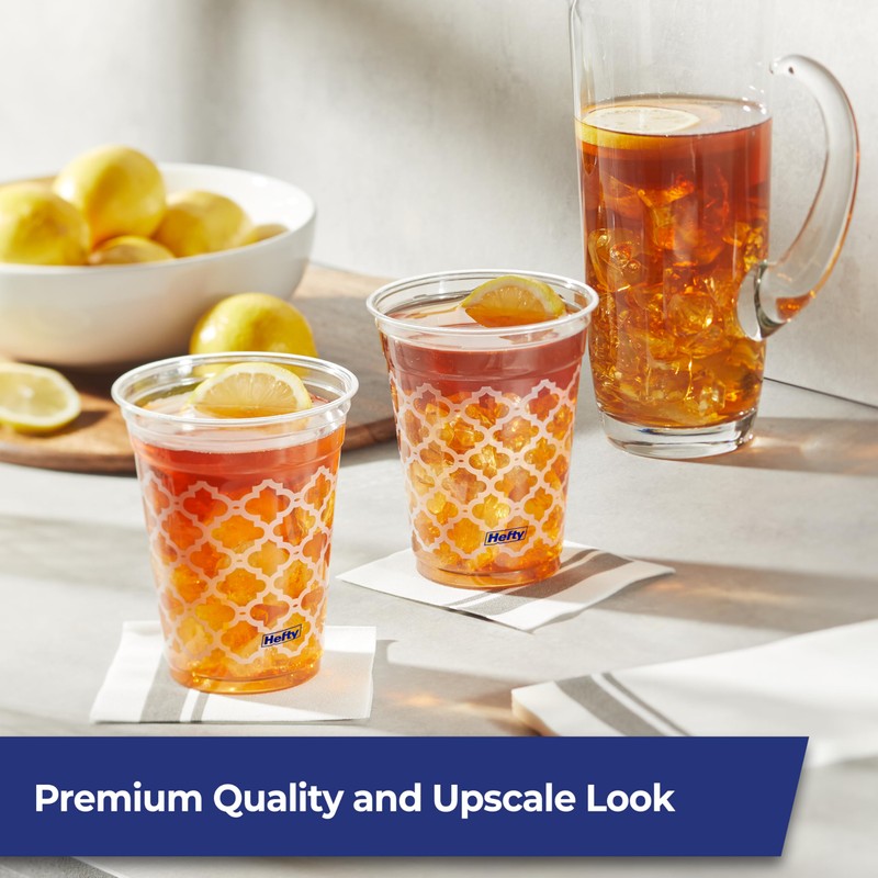 Hefty Party Perfect Printed Clear Plastic Cups, 18 Ounce, 20