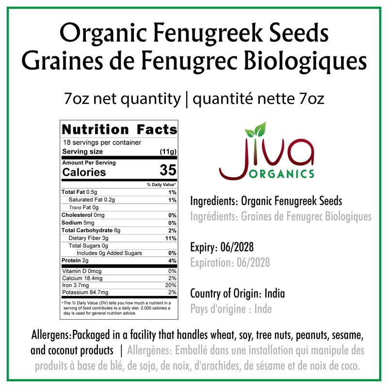 Jiva Organic Fenugreek Seeds 7 Ounce – Non-GMO, Gluten Free,