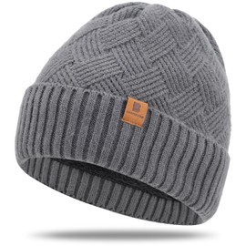 BARFULKER Beanie Hat Women Men Winter Warm Knitted Hat Winter Hats Thermal Running Hats Stretchy Soft Wool Hat with Cuffs and Thick Warm Lining Gift Unisex, A Grey