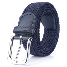 FREESE Men's Braided Belt, Mesh, Business, Casual, Gentleman, Elastic Rubber, One Size Fits Most, Buckle, Improved 41.3 inches (105 cm), 45.3 inches (115 cm), 49.2 inches (125 cm), navy