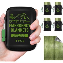 Emergency Blankets for Survival, 2-Pack/4-Pack Space Blankets, Gigantic & Extremely Thick Survival Blanket, Suitable for Outdoor Survival, Camping, and Hiking - Color: Orange - 4 Pack