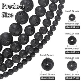 OLYCRAFT 247 Pcs about 4mm 6mm 8mm 10mm Natural Lava Beads Undyed Black Chakra Bead Strand Round Volcanic Lava Gemstone Energy Beads for Bracelets Necklace Jewelry Making