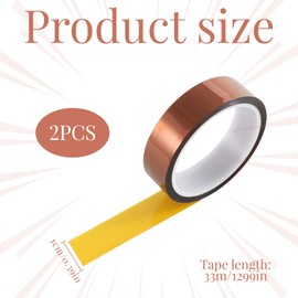 Grosion 2Pcs 10mm X 33 M Heat Resistant Tape,100ft Heat Proof Tape,Polyimide Film High Temperature Tape,Thermal Heatproof Tape for Soldering 3d Printer Sublimation Heat Transfer Tape