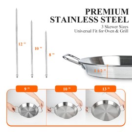 Dallden Stainless Steel Vertical Skewer Spit Stand for Grill and Oven with 3 Removable Spikes (8/10/12 inch) - Al Pastor Shawarma Gyro Kebabs Kit Includes Brushes