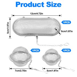 TPTGIAR Set of 3 Spice Strainers, Stainless Steel Spice Strainer for Cooking, Tea Infuser for Loose Tea, Tea Strainer Stainless Steel with Chain in Various Sizes for Loose Tea Spices and Spice Bags