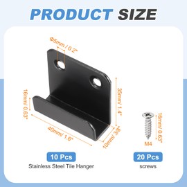 MECCANIXITY 10 Pcs Stainless Steel Tile Hanger, Heavy Duty Wall Mount Bracket Display Metal U Bracket with Screws for Mirror Picture Frame, Black, 10mm(3/8") Inner Width