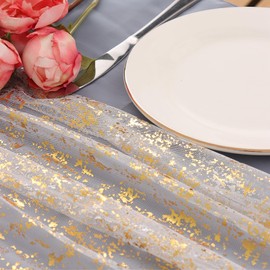LOMOHOO 2 x Silver Table Runners, 70 x 300 cm Table Runner with Silver Foil, Silver Wedding Decoration Table Runner, Boho Table Runner, Shiny Table Decoration for Birthdays, Party, Christening, Golden Wedding