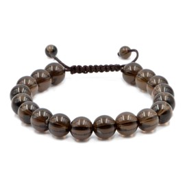 AD Beads Natural 10mm Gemstone Bracelets Healing Power Crystal Macrame Adjustable 7-9 Inch (Smoky Quartz)