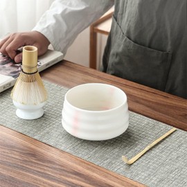 Tea Whisk Set，Matcha Tea Set with Ceramic Whisk Holder and Tea Scoop for Perfect Traditional Matcha Tea Drinking Experience (White)