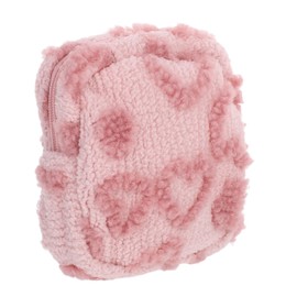 Baluue Cute Heart Design Mini Cosmetic Bag Fuzzy Travel Coin Pouch for Teens Adorable Makeup Organizer for Skincare Essentials Easy to Carry Purses