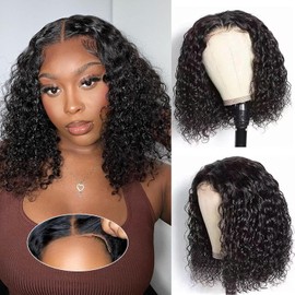 Fronbanis 5x5 HD Lace Deep Wave Bob Wig Human Hair Wear and Go Curly Wigs Pre Plucked Pre-Cut for Beginners Ready to Wear Glueless Closure Wigs Human Hair 180% Density with Elastic Band 16 Inch