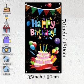 Colorful Happy Birthday Door Cover Birthday Door Porch Sign Happy Birthday Photography Background Birthday Party Banner Supplies for Home Outdoor Birthday Decoration, 90cm x 180cm