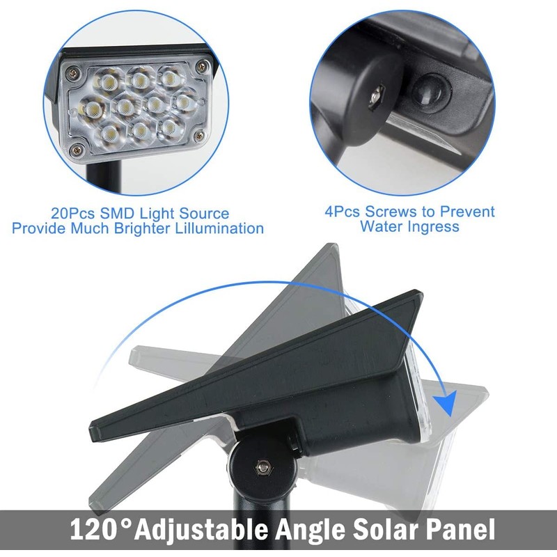 T-SUNUS Solar Garden Spotlight, Solar Lights for Outdoors, IP65 Waterproof,