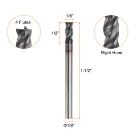 sourcing map Carbide Square Nose End Mill Bit 1/8" Cut Dia 4 Flutes TiAlN Coated Milling Cutter for Hardened Steel Metal (1/8" Shank 1/4" Cut Length 1-1/2" Long 30 Degree Helix)