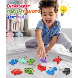 24 piezas de recuerdos de fiesta de dinosaurios, rellenos de huevos de Pascua para niños pequeños, llaveros Fidgets Pop a granel, bolsas de golosinas para rellenar cestas, juguetes sensori