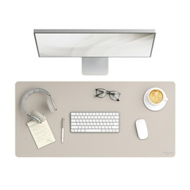 Smead Desk Pad, Vegan Leather Desk Mat with Non-Slip Faux Suede Backing, Perfect Desk Organizer for Office Decor, 36” x 17” Large, Sandstone (64826)