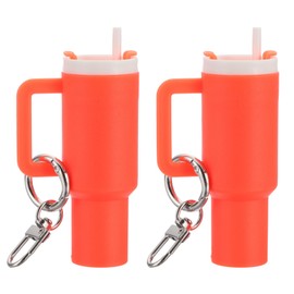 PATIKIL Mini Cup Keychain, 2 Pcs Lip Balm Holder Mini Tumbler Key Chains Cute Decor Keychain Charm for Backpack Handbag Purse, Orange