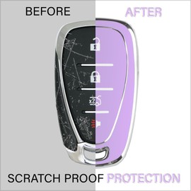 QBUC for Chevy Key Fob Cover With Keychain Silver Trim Soft TPU Protection Case Compatible with 2016-2024 Chevy Equinox Malibu Camaro Cruze Blazer Traverse Trax 4 Button（Purple）