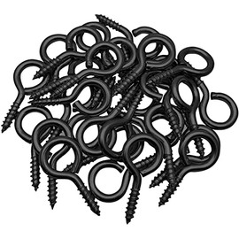 30 Pcs 2 inch Small Screw Eyes Metal Screw Hooks Ring Screws Fasteners Hardware Tools, Black .