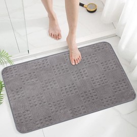 Inlume Bath Mats 24x17 Non-Slip Absorbent Bathroom Rug, Quick Dry Machine Washable Shower Tub Mat with Rubber Backing, Soft Floor Carpet for Bathroom Decor Waffle Grey
