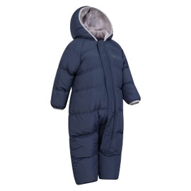 Mountain Warehouse Frosty Kids Junior Padded Snowsuit - Puffer Jacket with Central Zip, Hand & Foot Cuffs, Fleece Lined - Autumn Winter Travelling & Outdoors Navy Kids Size 3-4 Years