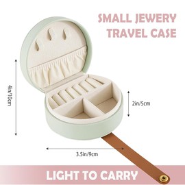 AIMALL Small Portable Jewelry Storage Box PU Leather Mini Organizer for Rings, Necklaces, Earrings – 4in x 3.5in Travel Jewelry Case (Green/Pink)