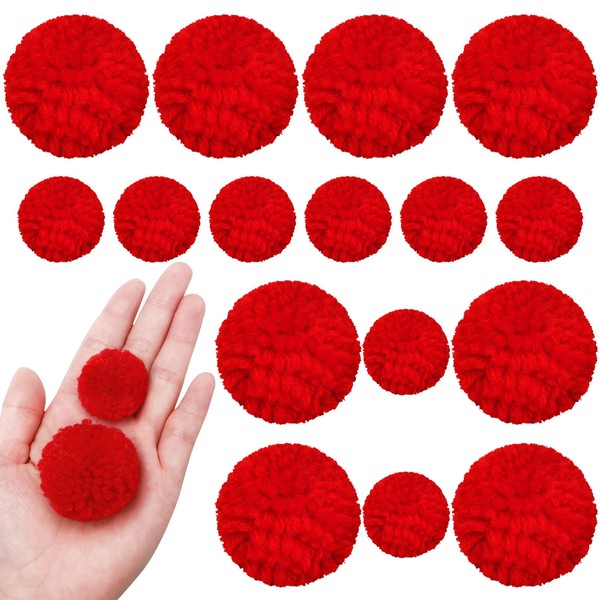 30 Pcs Yarn Pom Poms Set Includes 20 Pcs 1 Inch Pompoms 10 Pcs 1.5 Inches Pompom Balls for Christmas Crafts White Red Fluffy Pompom Balls for Xmas Party Decor Costume DIY Supplies (Red)