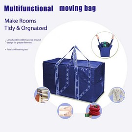 Generic A set of 6 large moving bags, heavy-duty carry bags, deep blue color, waterproof material, with handles, reusable containers for carrying, storing, and transporting.