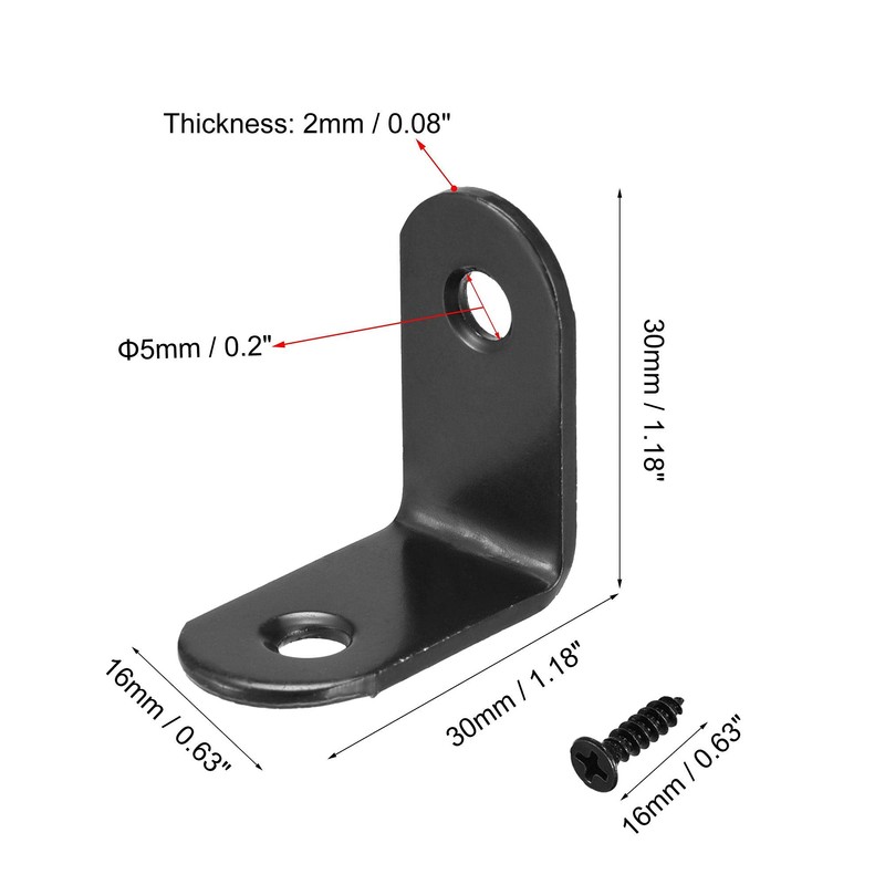sourcing map Corner Brace Angle Bracket Fastener L Shape 30mmx30mmx16mm