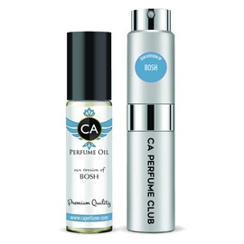 CA Perfume Duo Impression of Bosh For Men Eau de Parfum Refillable Atomizer Sprayer + Fragrance Body Oil Long Lasting Sample Travel Size Roll-On Bottle 0.27 Fl Oz+0.33 Fl Oz