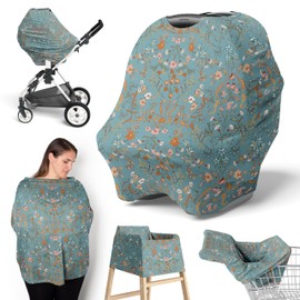 Sweet Jojo Designs Boho Wildflower Vintage Floral Girl Infant Baby Car Seat Cover Nursing Breastfeeding High Chair Shopping Cart Stroller Canopy Carrier Multipurpose Use Teal Blue Paisley Bohemian