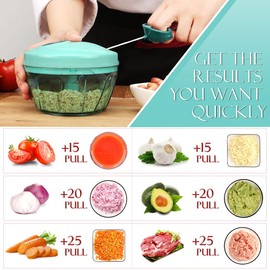 Ourokhome Manual Food Processor Vegetable Chopper, Portable Hand Pull String Garlic Mincer Onion Cutter for Veggies, Ginger, Fruits, Nuts, Herbs, etc., 500ml, Blue