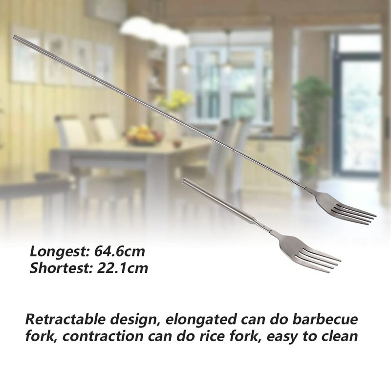 Stainless Steel Dinner Fork, Food-Grade BBQ Forks Silverware, Telescopic Extendable
