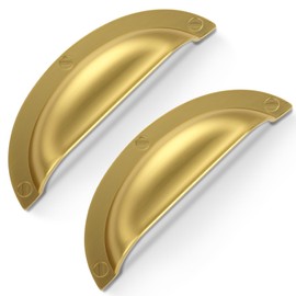 Vicycmc 12 Pack Brushed Gold zinc Alloy Cabinet Cup pulls,Vintage Retro Solid 3 Inch （76mm） Hole Center Cup Cabinet Handles for Drawer,Cupboard, Wardrobe,Dresser