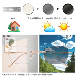 Dollger Clear Frameless Photochromic Glasses, Non-Prescription, Computer Use, Ultra-Lightweight, UV Protection, Fashionable, Women's, Men's, gold, M