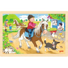 goki 57412 Ponyhof Wooden Puzzle with Horse Motifs, Educational Toy and Children's Puzzle, Promotes Children's Imagination and Motor Skills, 30 cm x 20 cm, Set of 24, from 3 Years