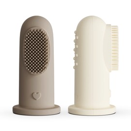 Moonkie Baby Toothbrush Finger Toothbrush Oral Cleaner Kit for 3 Months +, 2 Pcs (Warm Taupe/Ivory)