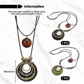 YSDYY 2 Pieces Of Wooden Leather Rope Necklaces, Bohemian Style Necklaces, Retro Necklaces, Geometric Pendant Necklaces, Creative Personality Necklaces