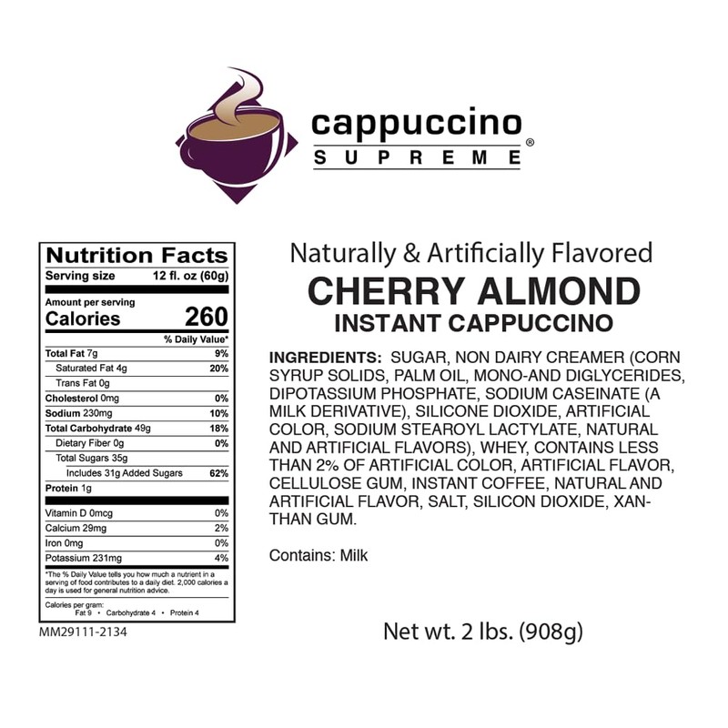 Cappuccino Supreme 2 lb bag Cherry Almond Instant Cappuccino Mix